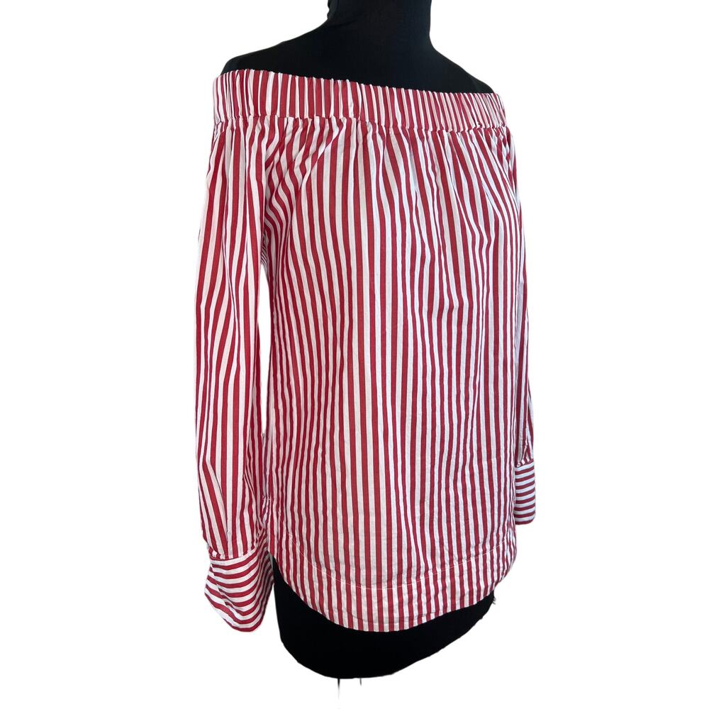 PINKO Red White Stripe Off-the-Shoulder Long Sleeve Cotton Blouse Size 4
